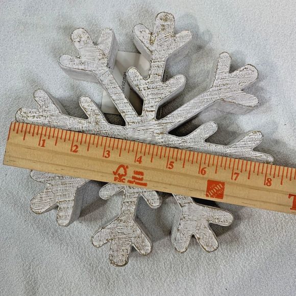 Snowflake Christmas Table Mantle Shelf Free Standing Rustic White Sign Decor 1pc - Picture 4 of 7